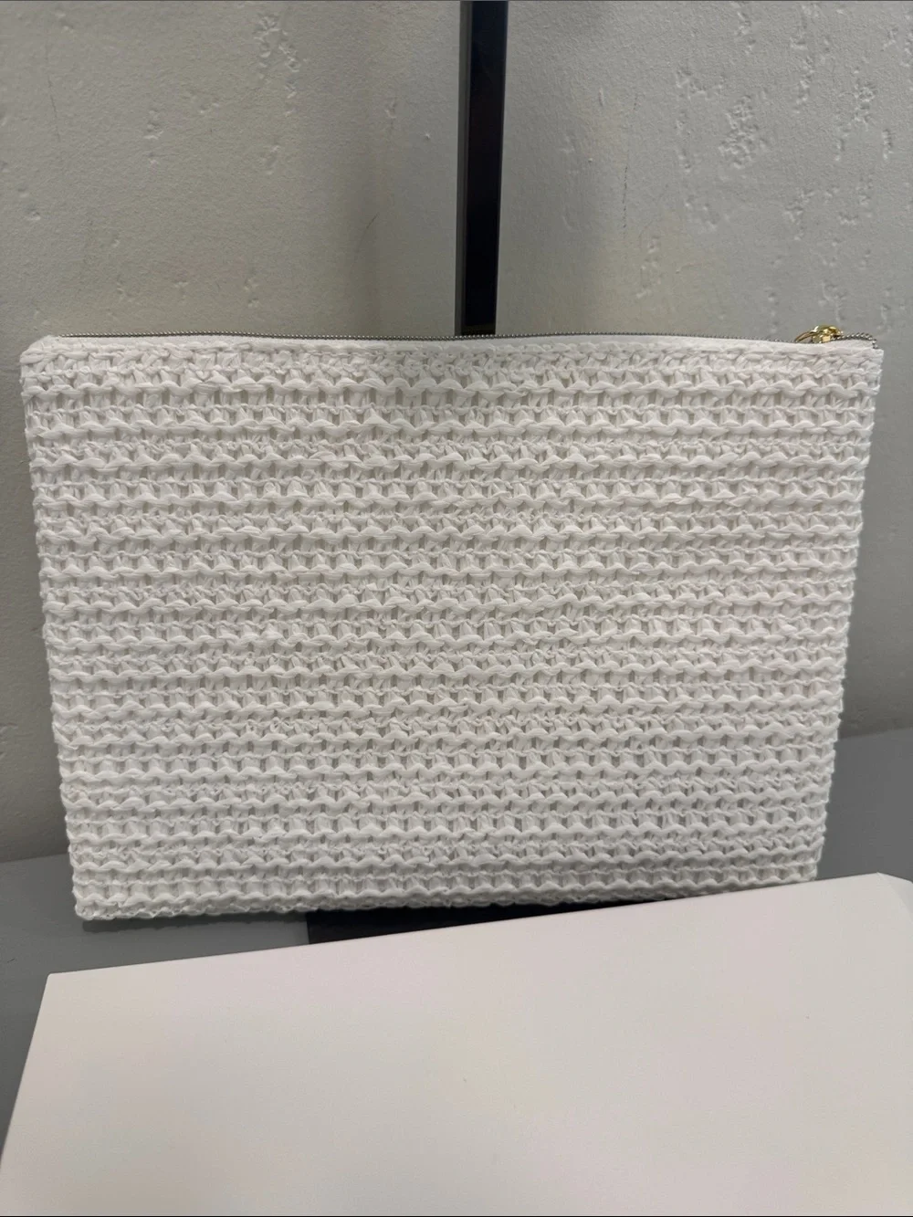 Dior VIP White Woven Cosmetic Pouch with Gold Embroidered Logo